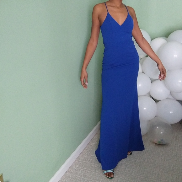 Women's B darlin royal sleeveless long dress - Picture 3 of 12